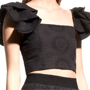 Alice and Olivia Cropped Black Eyelet top. Sz 2, worn once